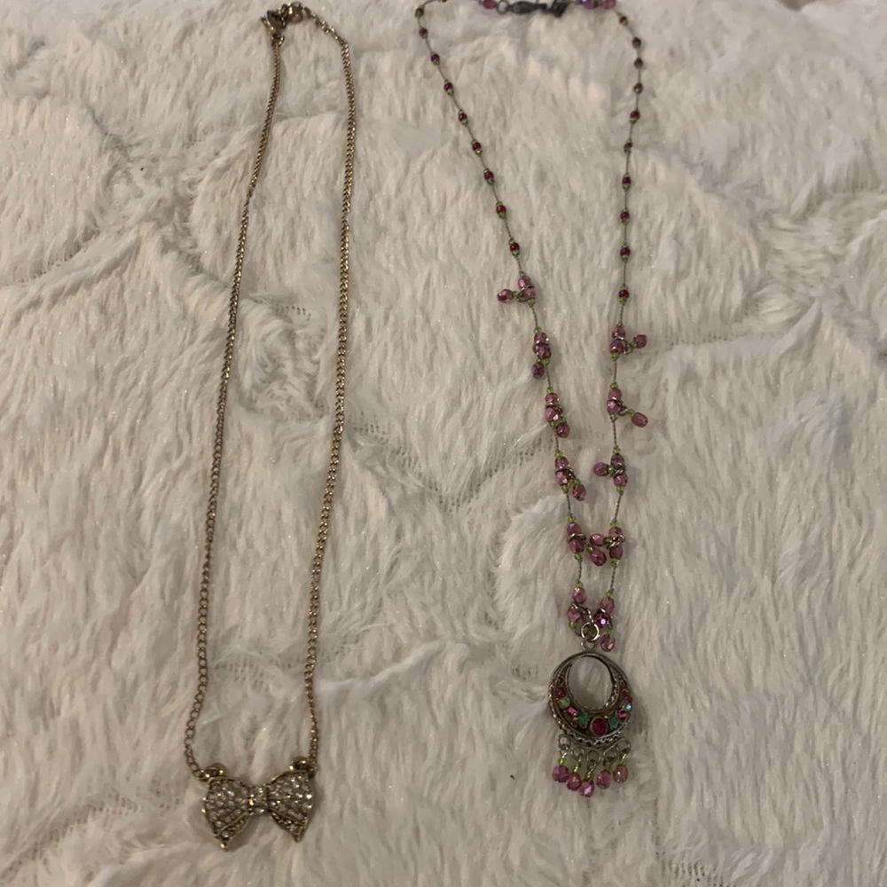 Rhinestone‎ bow necklace,gold tone and silver tone necklace .Delicate.